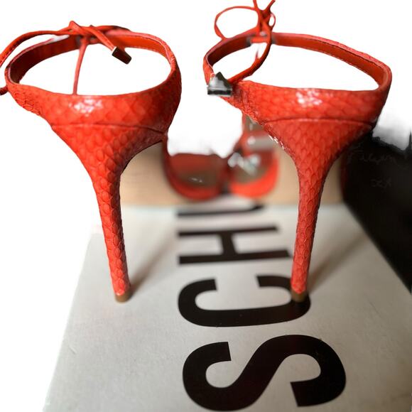 Schutz ‘Mavis’ Orange Snake Print Leather Mule Heel • US 5½ B - Picture 4 of 8